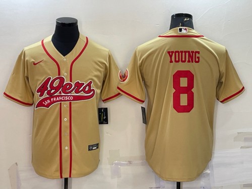 Men's San Francisco 49ers #8 Steve Young Gold With Patch Cool Base Stitched Baseball Jersey - Click Image to Close